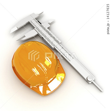 Vernier caliper and yellow hard hat 3d 14127635