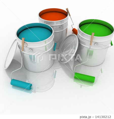 open buckets with a paint and rollers open buckets with a paint and rollers 14130212