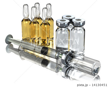 Medicine concept. Syringe and ampoules or vials isolated on whit 14130451