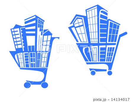 Shopping cart with buildings Shopping cart with buildings 14134017