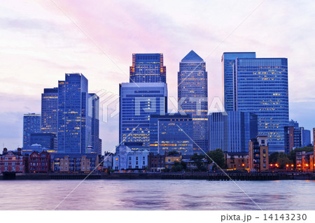 London Docklands financial district cityscape on a colorful evening London Docklands financial district cityscape on a colorful evening 14143230
