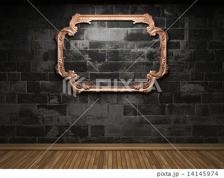 illuminated stone wall and frame 14145974