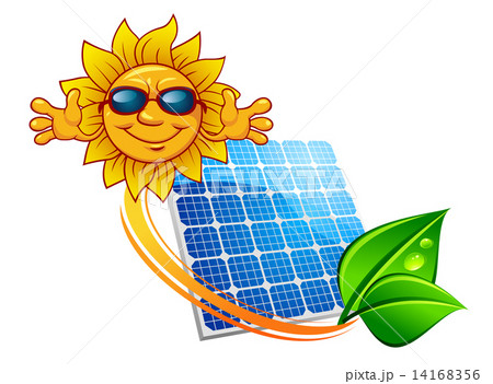Solar panel and cartoon sun character 14168356