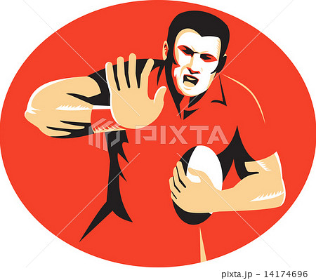 rugby player fending ball retro rugby player fending ball retro 14174696