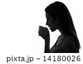 profile of woman holding and drinking cup of coffee or tea black and white isolated 14180026
