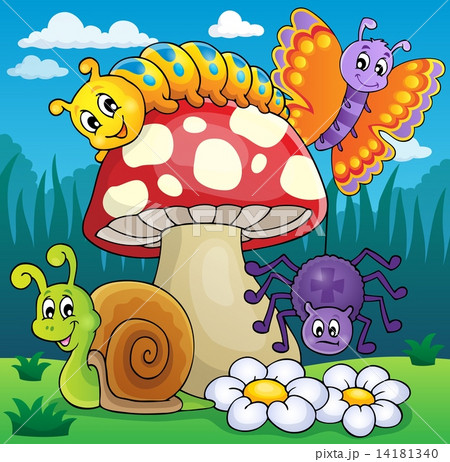 Toadstool with animals on meadow 14181340