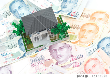 Miniature house with Singapore paper currency Miniature house with Singapore paper currency 14183056