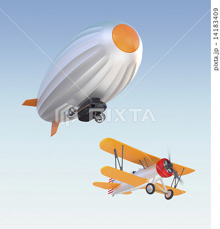 飛行船と複葉機が空を飛ぶ 14183409
