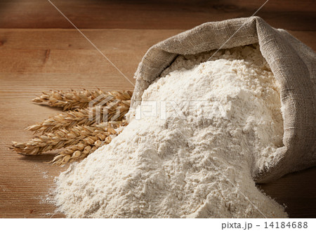 Easter concept with copyspace. Flour spilled out of the bag and 14184688