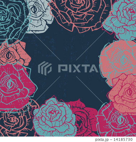 Hand drawn  shabby vintage  roses frame in dark blue 14185730