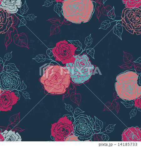 Hand drawn shabby vintage roses seamless pattern in dark blue Hand drawn shabby vintage roses seamless pattern in dark blue 14185733
