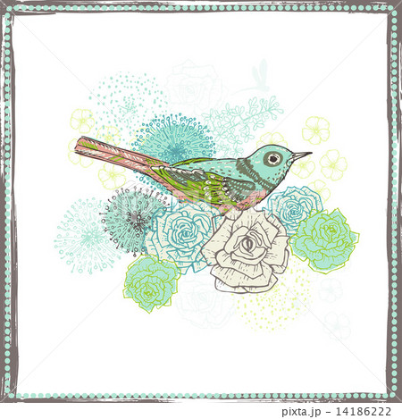 Vintage  floral decoration with bird 14186222
