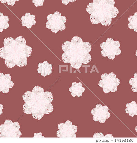 水彩画風のピンクの花柄 あずき色背景のイラスト素材