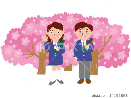 ブレザー制服の卒業式と桜 ブレザー制服の卒業式と桜 14195868