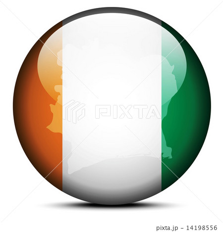 Map on flag button of Republic of Cote Divoire, Ivory Coast 14198556