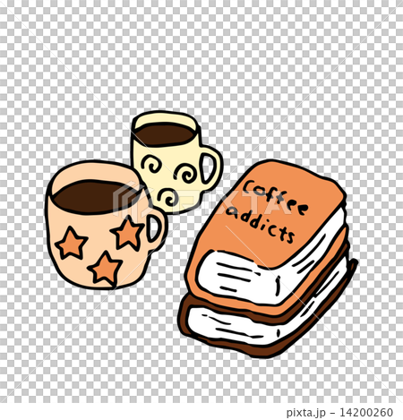 手描き風のコーヒーカップと本 14200260