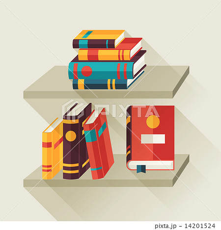 Card with books on bookshelves in flat design style. 14201524