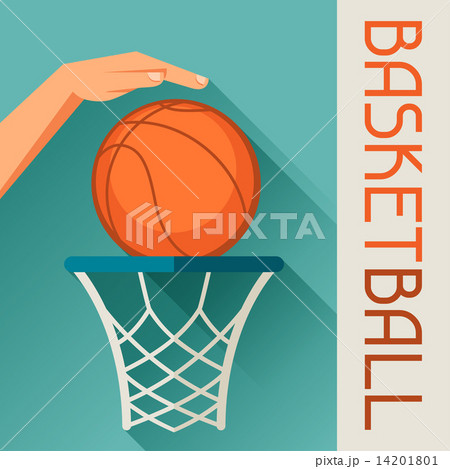 Sports illustration hand shot basketball ball through hoop. 14201801
