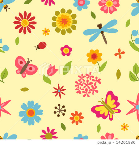 Natural pattern with beautiful flowers, beetles and butterflies. Natural pattern with beautiful flowers, beetles and butterflies. 14201930