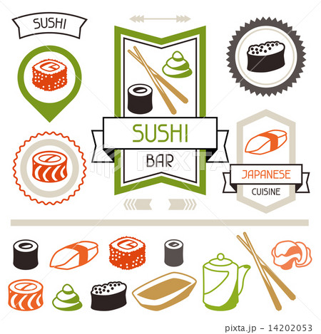 Badges and labels set with various sushi. Badges and labels set with various sushi. 14202053