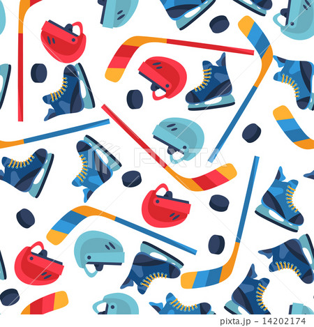 Sports seamless pattern with hockey equipment flat icons. 14202174