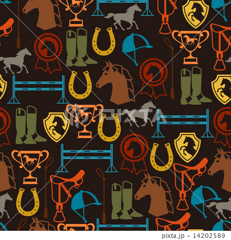 Seamless pattern with horse equipment in flat style. 14202589