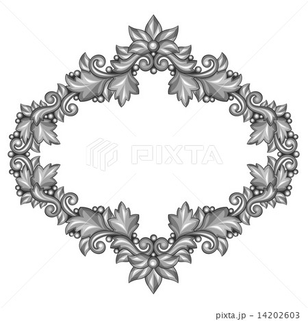 Baroque ornamental antique silver frame on white background. 14202603