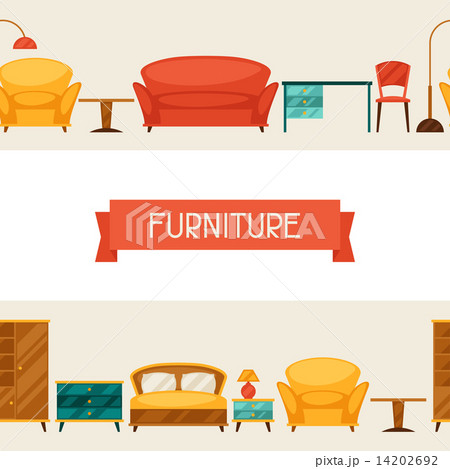 Interior seamless pattern with furniture in retro style. 14202692
