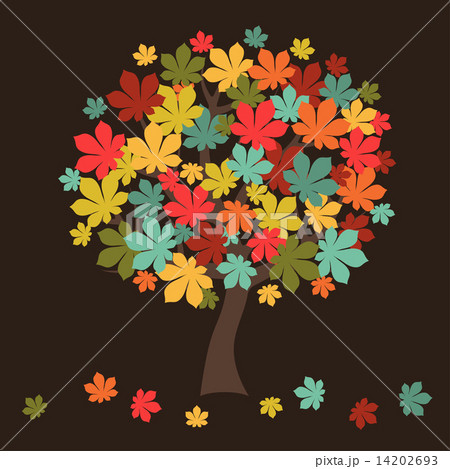 Stylized autumn tree with falling leaves for greeting card. 14202693
