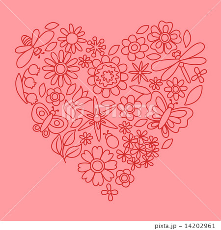 Natural card with beautiful flowers, beetles and butterflies. 14202961