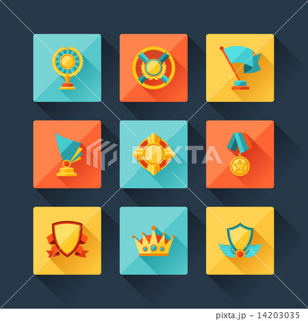 Trophy and awards icons set in flat design style. 14203035