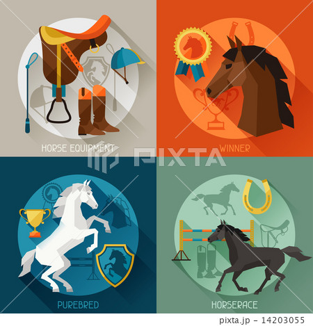 Backgrounds with horse equipment in flat style. Backgrounds with horse equipment in flat style. 14203055