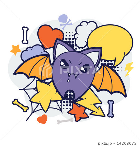 Halloween kawaii print or card with cute doodle bat. 14203075