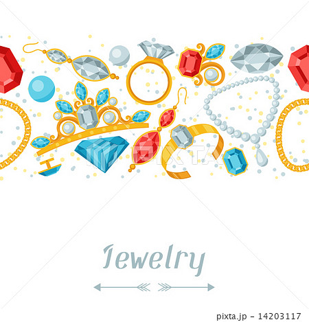 Seamless pattern with beautiful jewelry and precious stones. 14203117