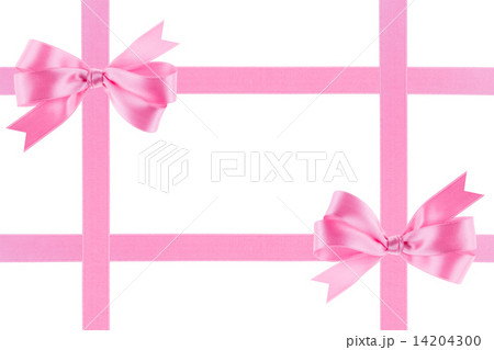 Pink ribbon with a bow on white background 14204300