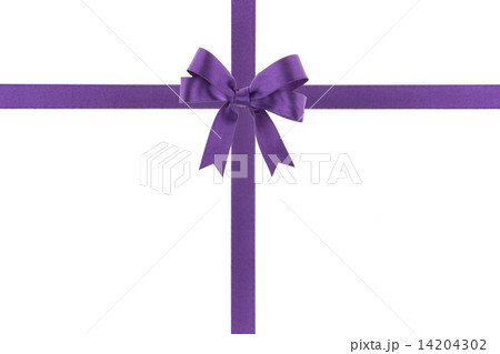Purple ribbon with a bow on white background 14204302