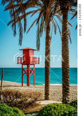 Lifeguard tower on the beach. Benalmadena, Malaga. Spain 14209189
