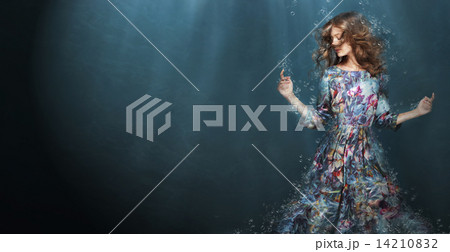 Immersion. Woman in Deep  Blue Sea. Fantasy Immersion. Woman in Deep  Blue Sea. Fantasy 14210832