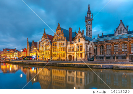 Quay Graslei in Ghent town at morning, Belgium Quay Graslei in Ghent town at morning, Belgium 14212529