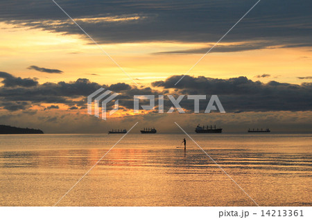 Sunset and Paddle Boarder in Vancouver Bay Sunset and Paddle Boarder in Vancouver Bay 14213361