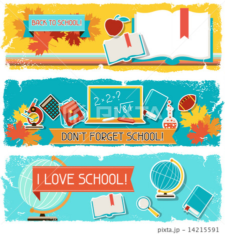 Horizontal banners with an illustration of school objects. 14215591