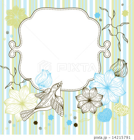Stylish floral background, hand drawn retro flowers and birds. 14215791