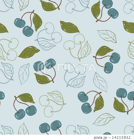 Ornate cherry pattern isolated on a blue background. 14215932