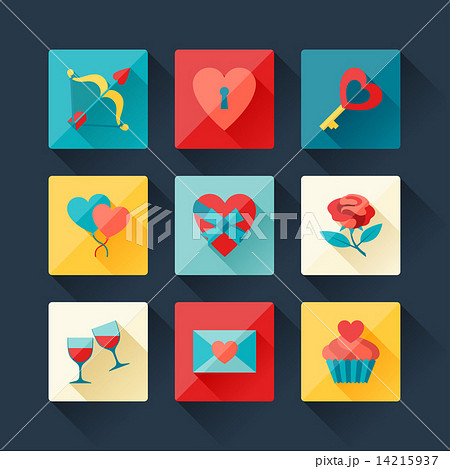 Set of Valentine's and Wedding icons in flat design style. 14215937