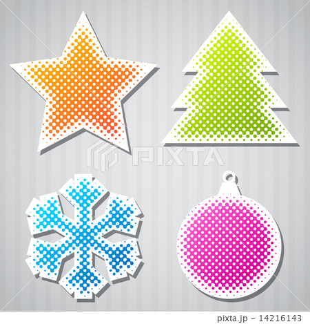 Christmas vector stickers with tree, star, snowflake, ball. 14216143