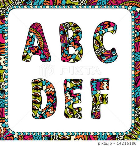 A, B, C, D, E, F. Letters of alphabet with ethnic motifs. 14216186