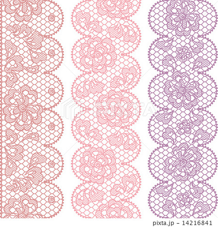 Lace Fabric Seamless Borders With Abstact Flowers のイラスト素材