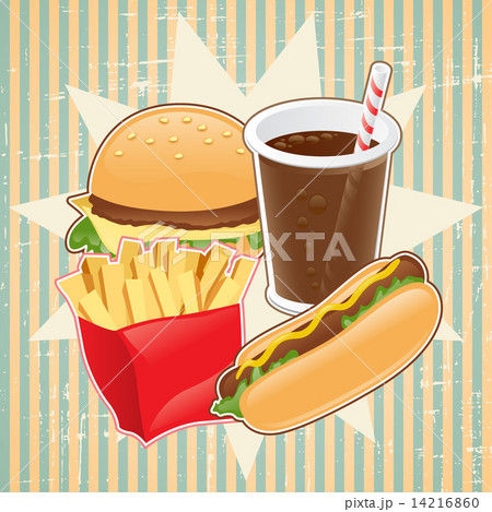 Retro background with fast food. 14216860