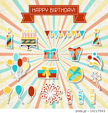 Happy Birthday party sticker icons set. Happy Birthday party sticker icons set. 14217043