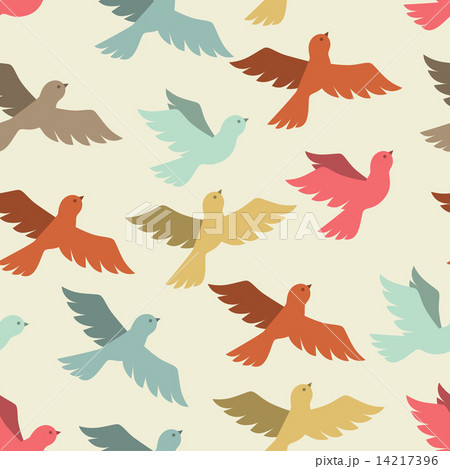 Seamless pattern with stylized color flying birds. Seamless pattern with stylized color flying birds. 14217396
